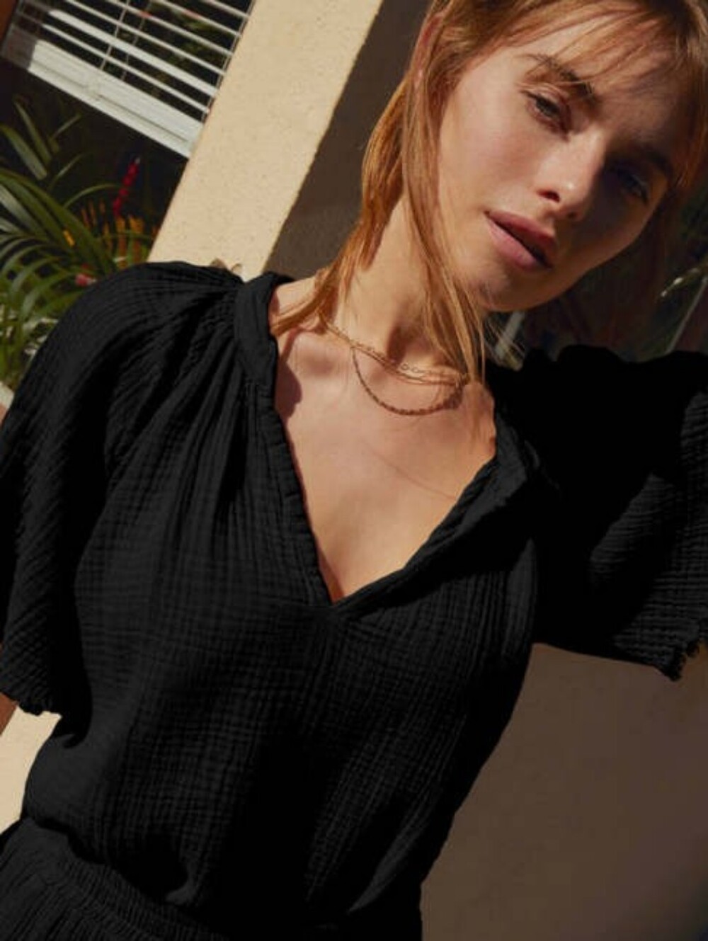 Nation LTD Sable Gauze Flutter Sleeve Top